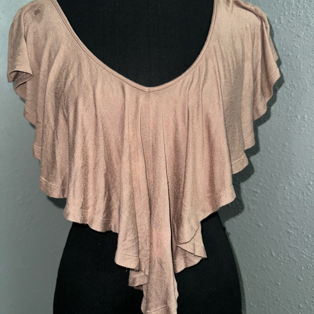 Elegant Women's Tan Ruffle Top